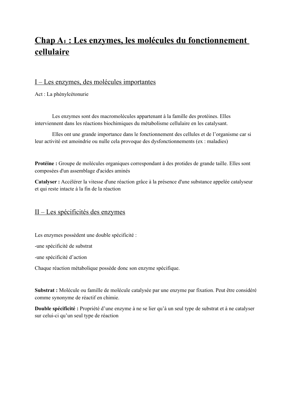 Prévisualisation du document Chap A1 : Les enzymes, les molécules du fonctionnement cellulaire