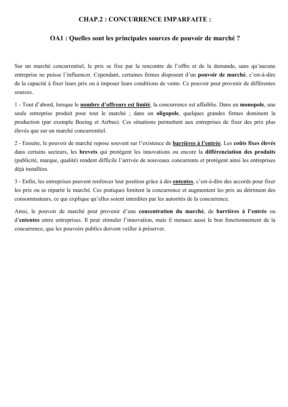 Prévisualisation du document CHAP.2 : CONCURRENCE IMPARFAITE : OA1 : Quelles sont les principales sources de pouvoir de marché ?