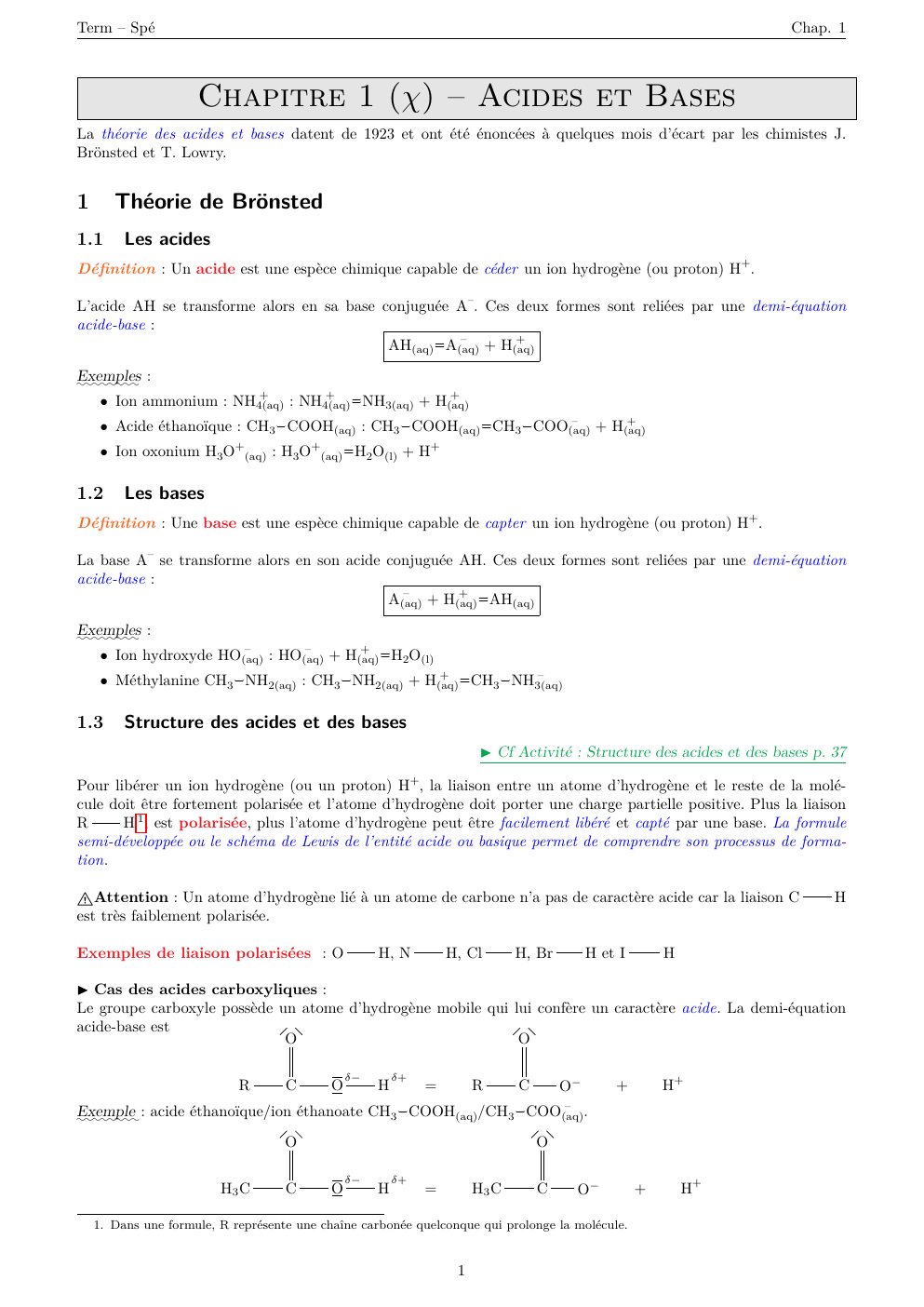 Prévisualisation du document Chapitre 1 (χ) – Acides et Bases