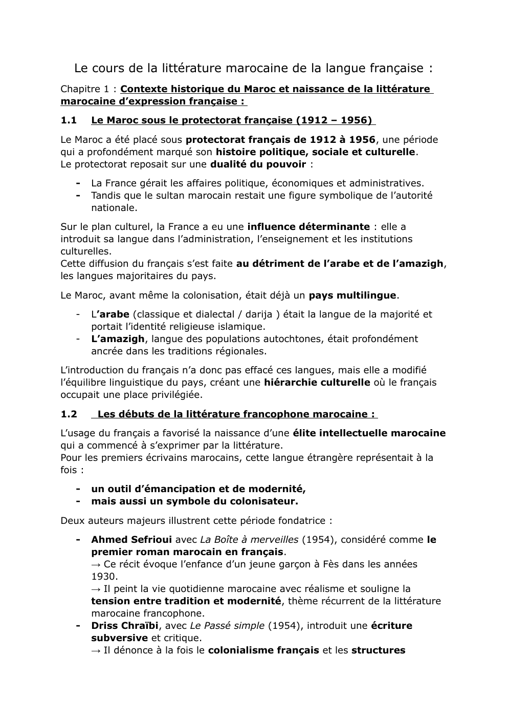 Prévisualisation du document Chapitre 1 : Contexte historique du Maroc et naissance de la littérature marocaine d’expression française