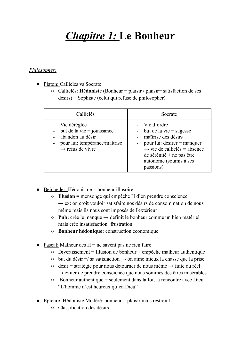 Prévisualisation du document Chapitre 1: Le Bonheur (notes de cours)