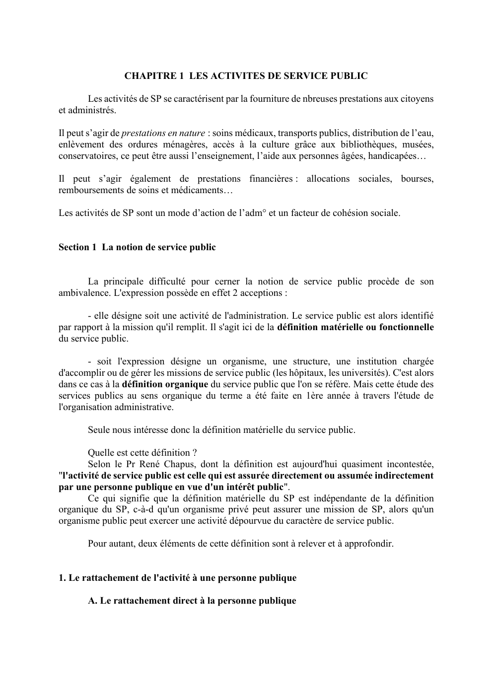 Prévisualisation du document CHAPITRE 1 LES ACTIVITES DE SERVICE PUBLIC