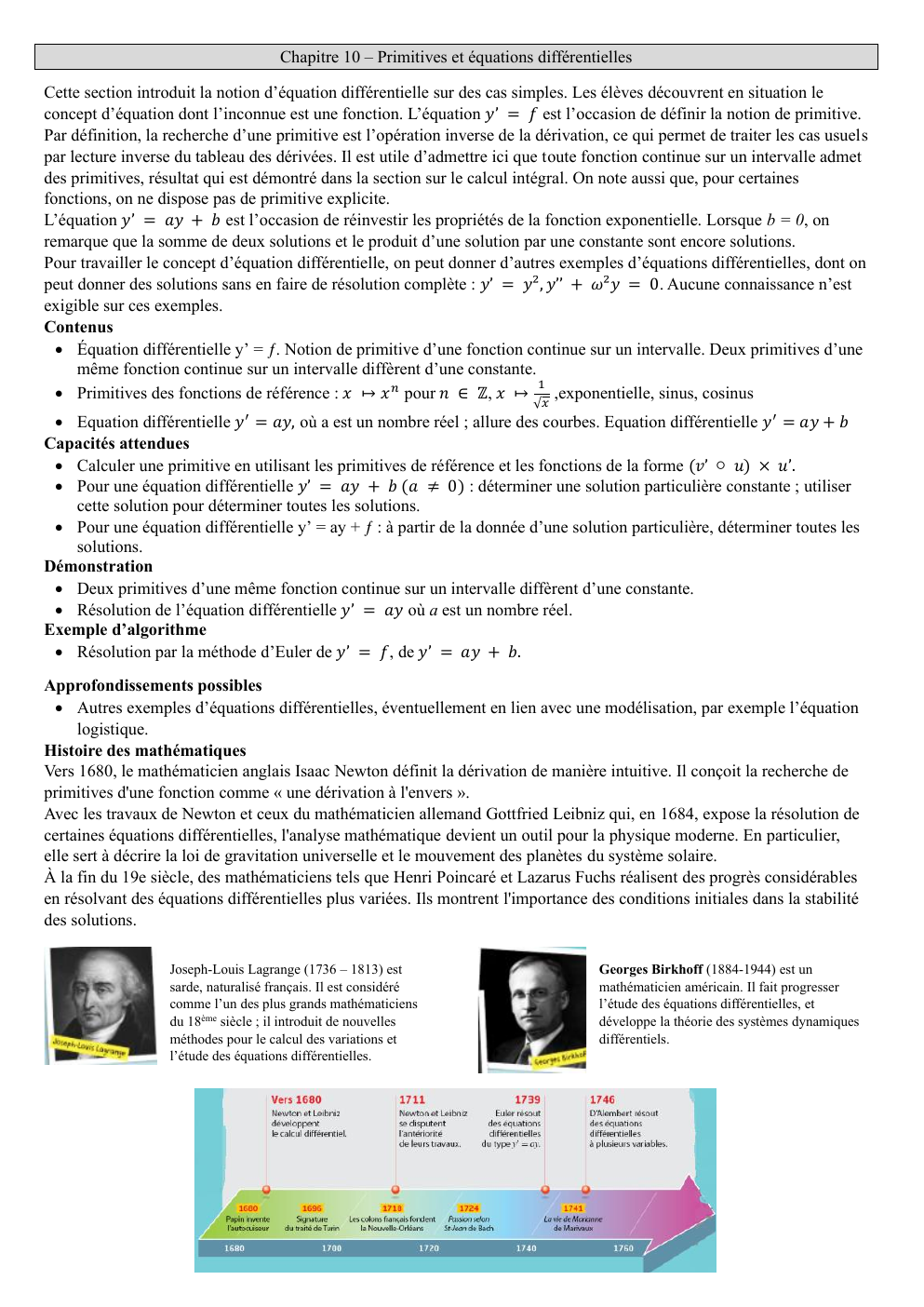 Prévisualisation du document Chapitre 10 – Primitives et équations différentielles