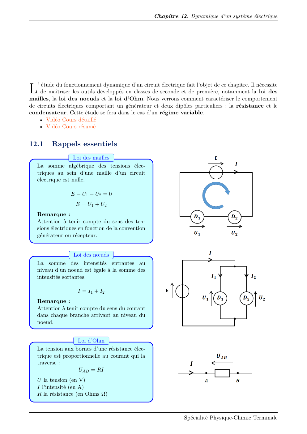 Prévisualisation du document Chapitre 12. Dynamique d’un système électrique