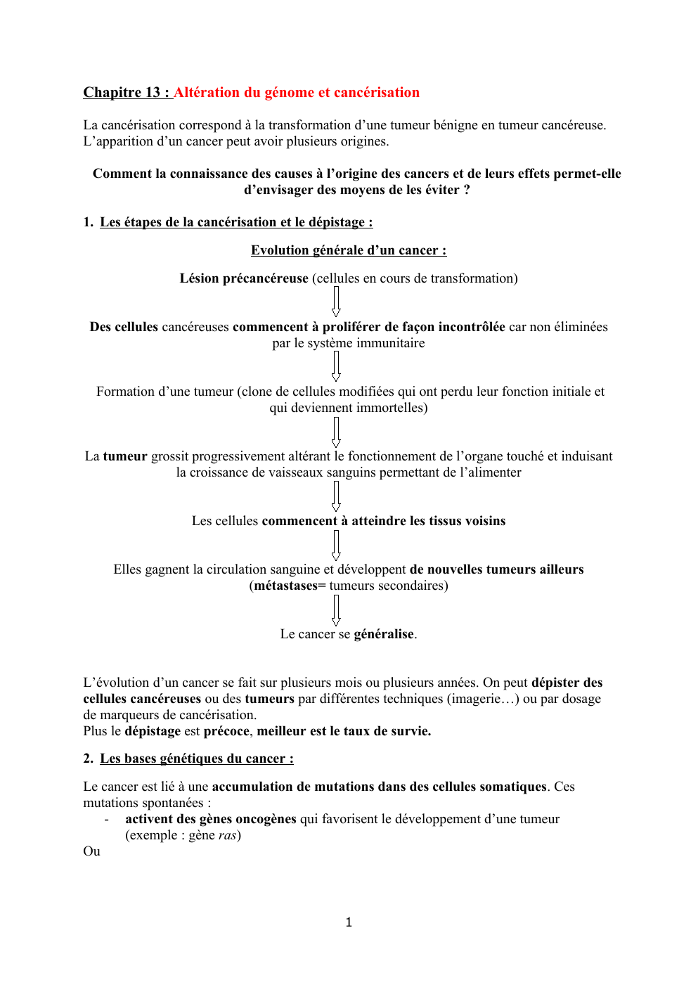 Prévisualisation du document Chapitre 13 : Altération du génome et cancérisation