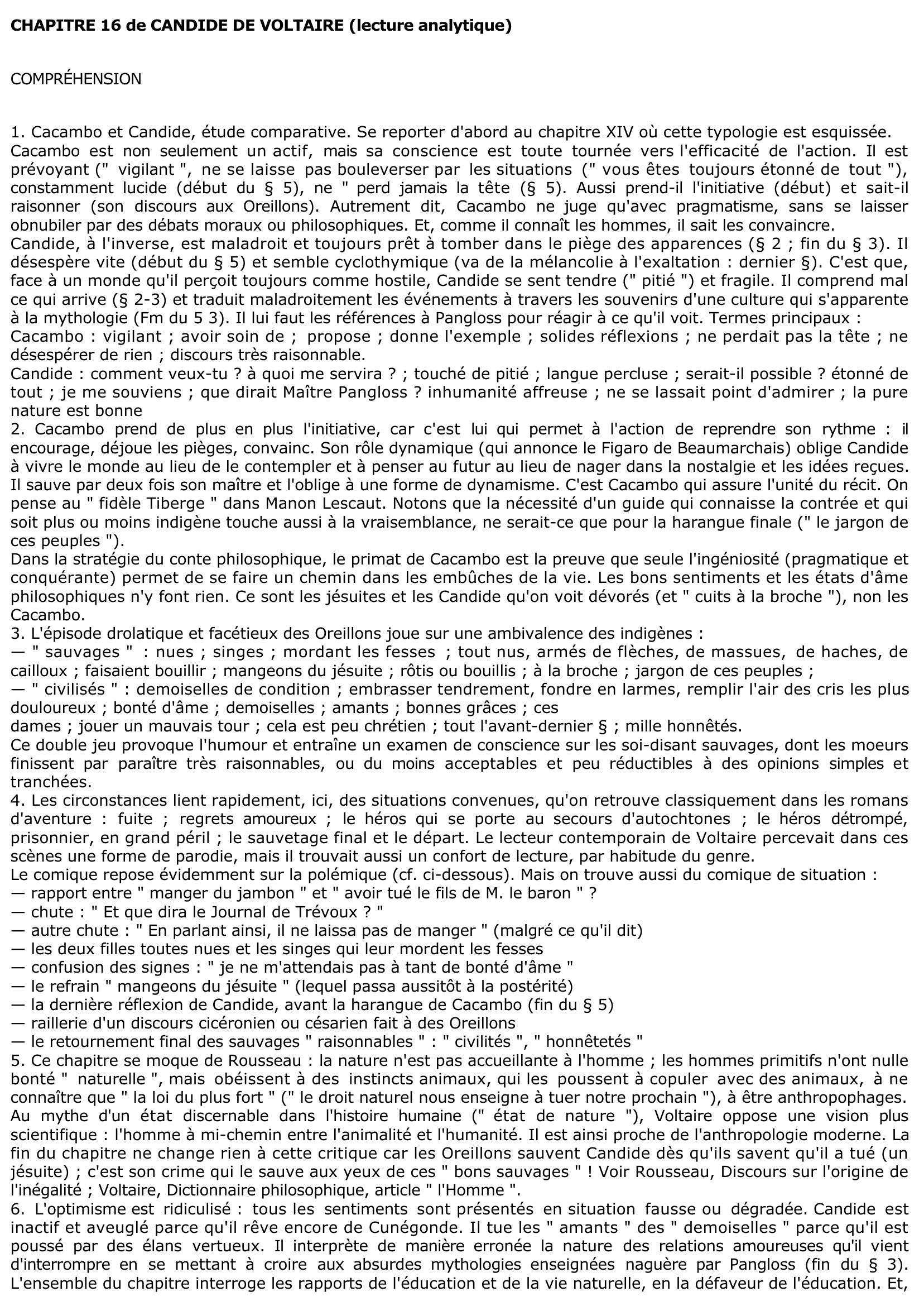 Prévisualisation du document CHAPITRE 16 de CANDIDE DE VOLTAIRE (lecture analytique)