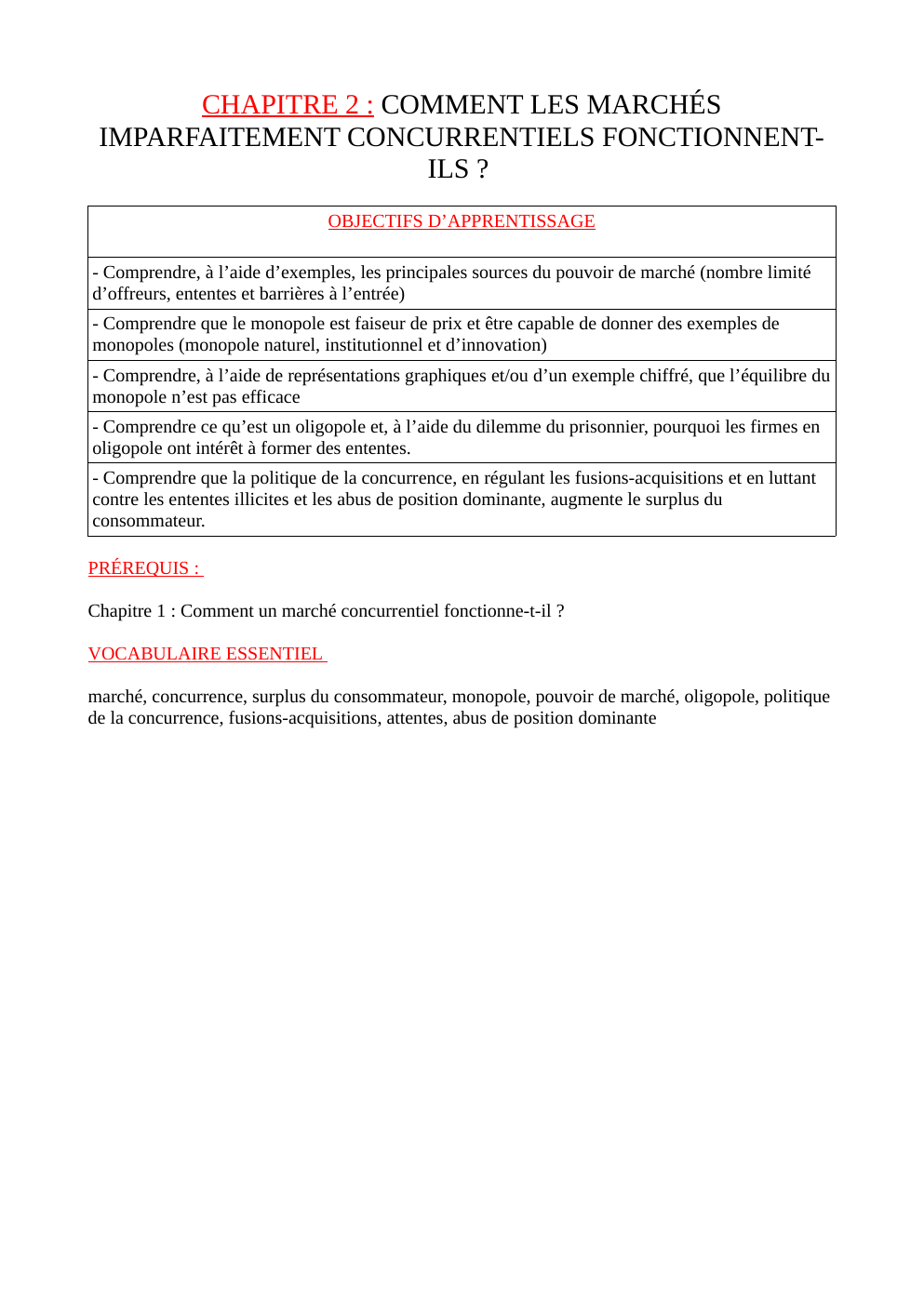 Prévisualisation du document CHAPITRE 2 : COMMENT LES MARCHÉS IMPARFAITEMENT CONCURRENTIELS FONCTIONNENTILS ?