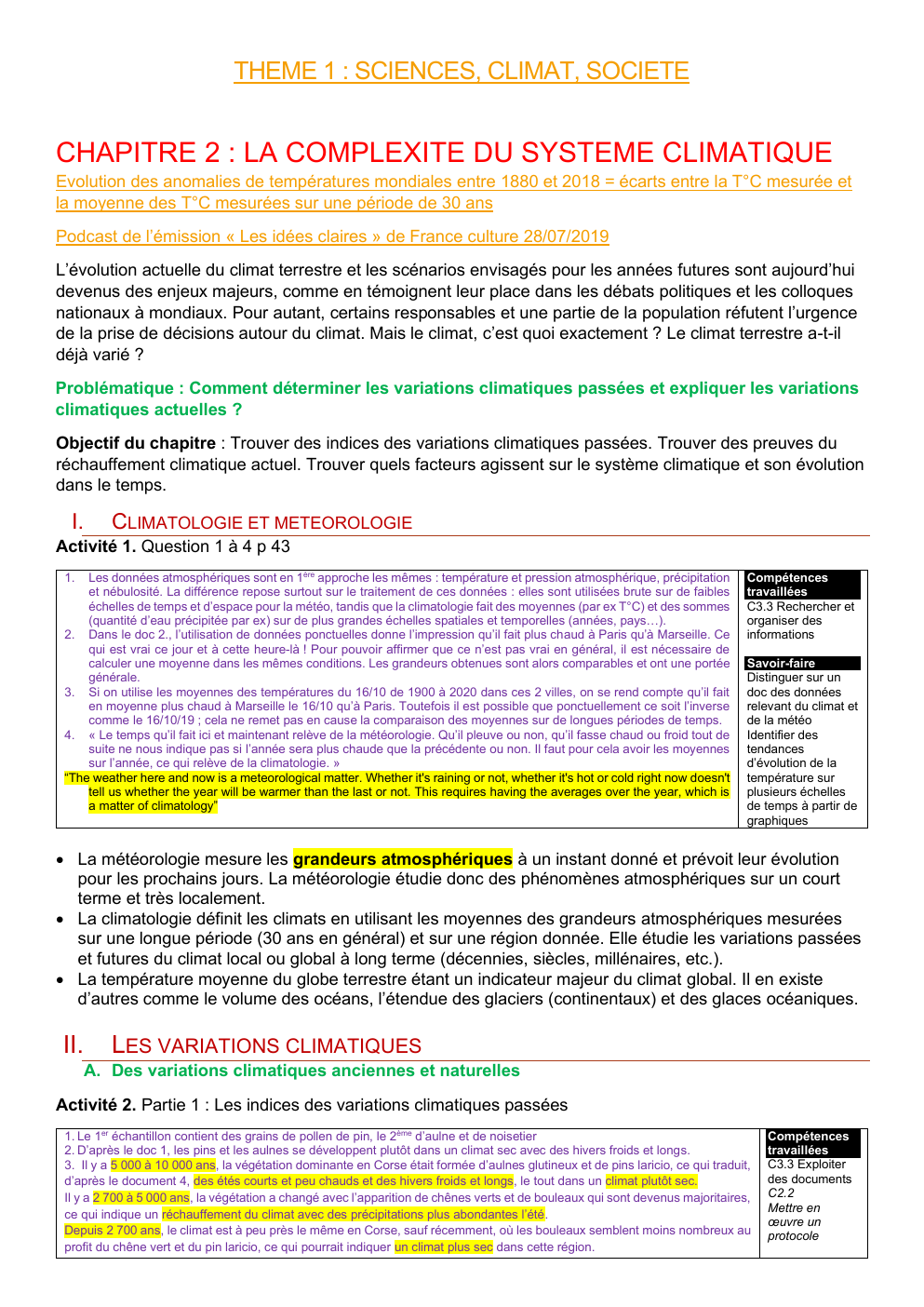 Prévisualisation du document CHAPITRE 2 : LA COMPLEXITE DU SYSTEME CLIMATIQUE