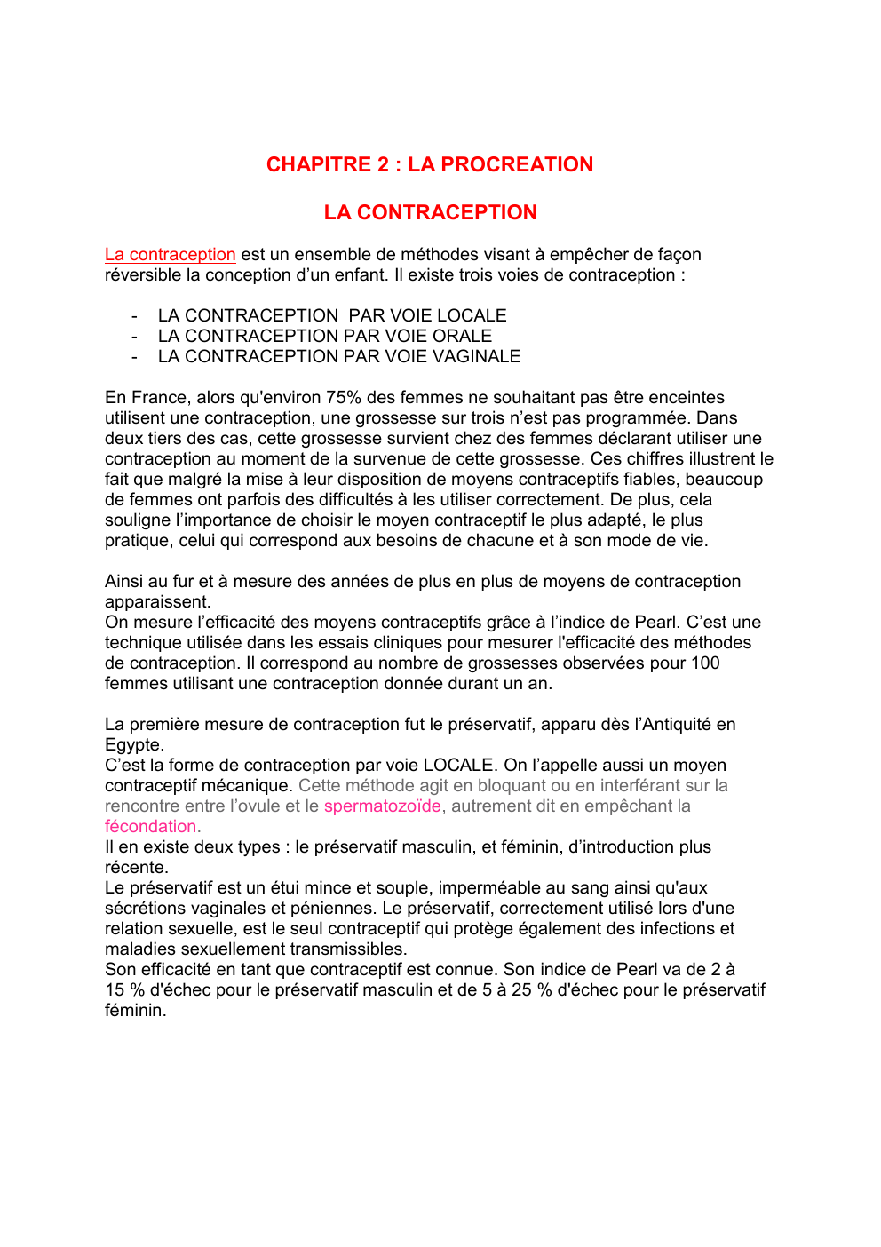 Prévisualisation du document CHAPITRE 2 : LA PROCREATION  LA CONTRACEPTION