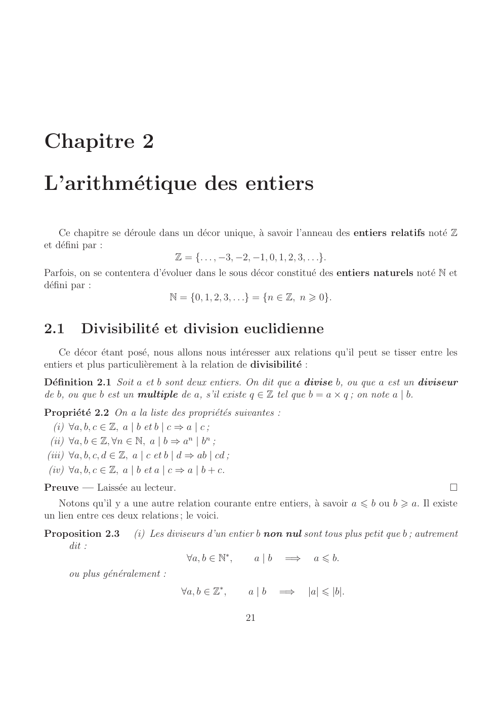 Prévisualisation du document Chapitre 2 L’arithmétique des entiers