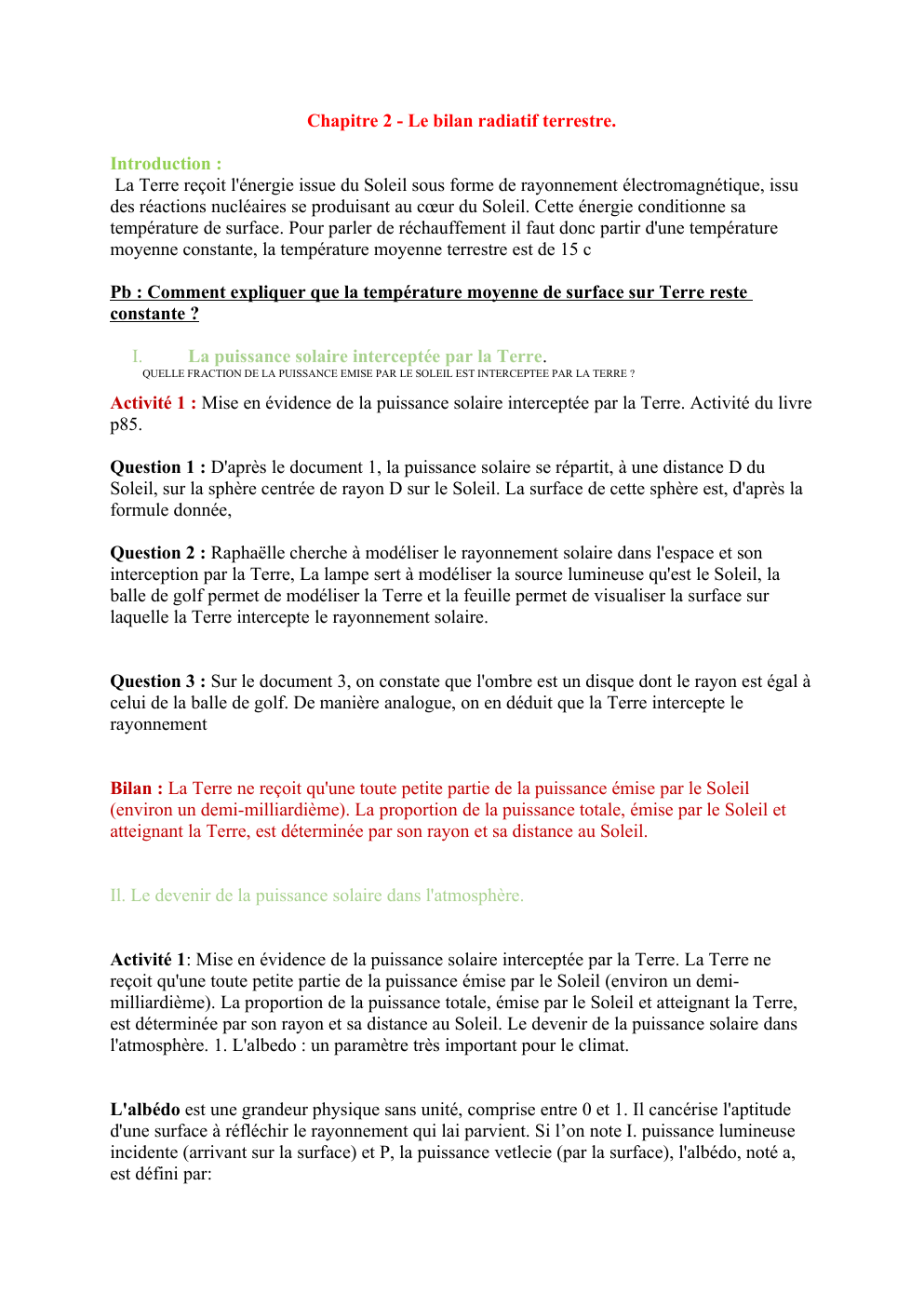 Prévisualisation du document Chapitre 2 - Le bilan radiatif terrestre.