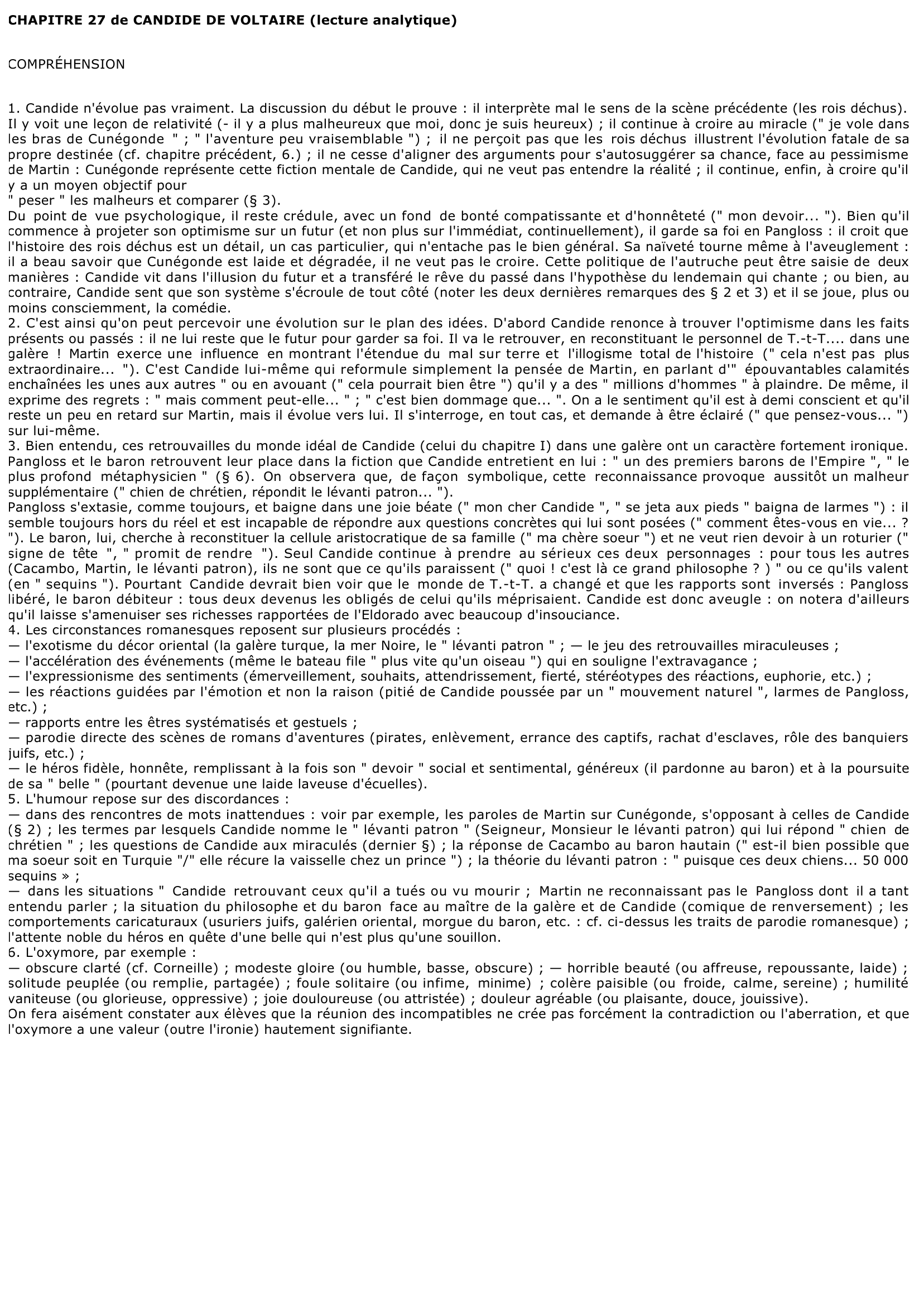 Prévisualisation du document CHAPITRE 27 de CANDIDE DE VOLTAIRE (lecture analytique)