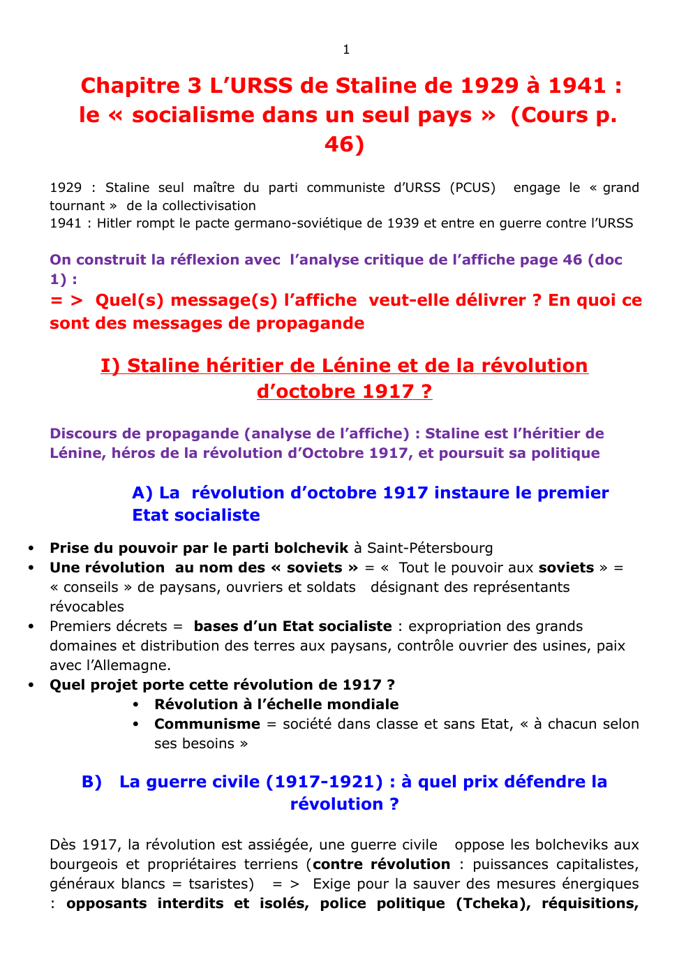 Prévisualisation du document Chapitre 3 L’URSS de Staline de 1929 à 1941 : le « socialisme dans un seul pays » (Cours p. 46)