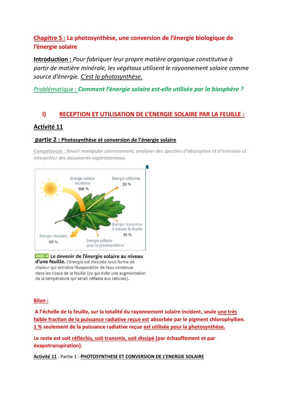 Prévisualisation du document Chapitre 5 : La photosynthèse, une conversion de l’énergie biologique de l’énergie solaire