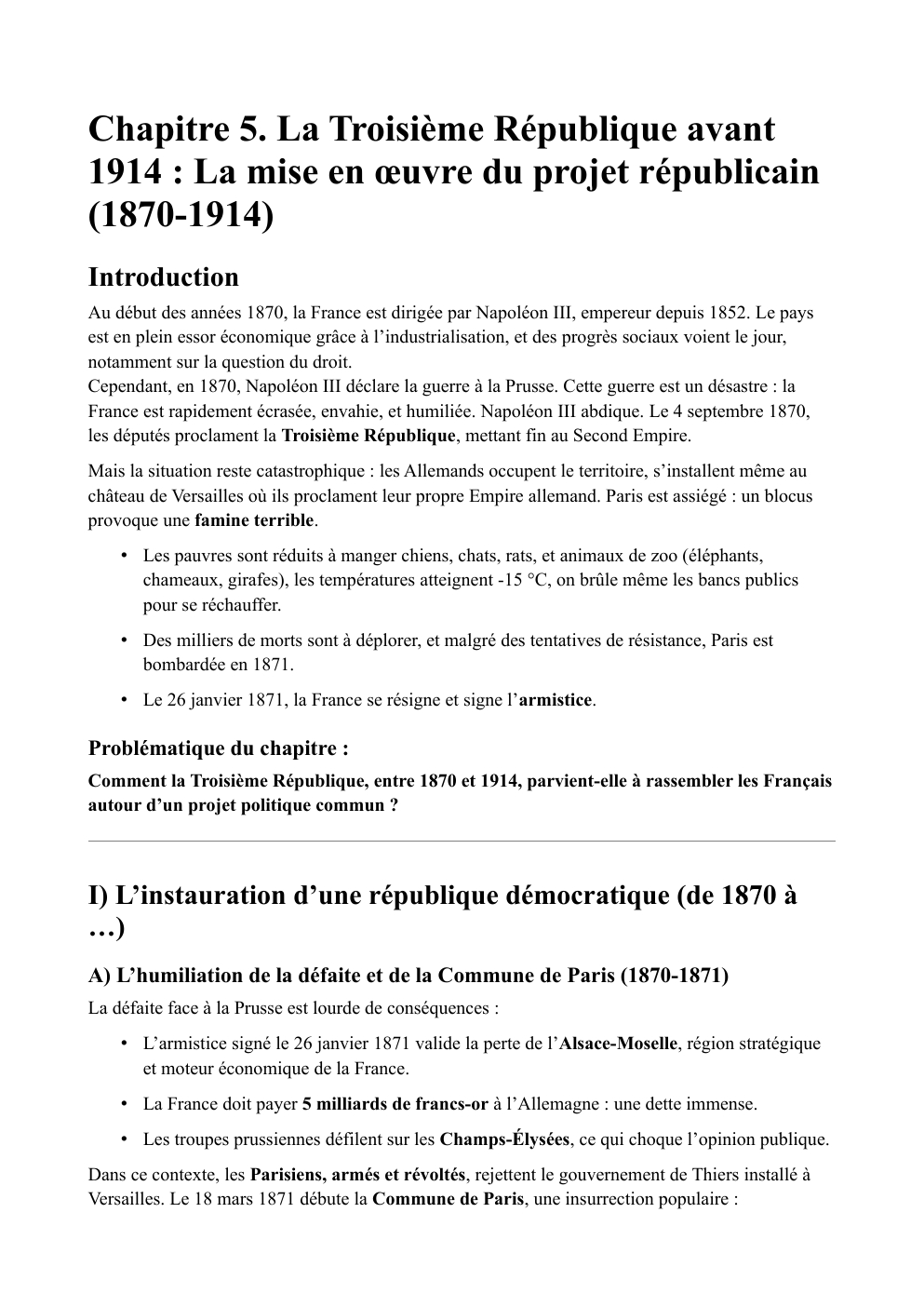 Prévisualisation du document Chapitre 5. La Troisième République avant 1914 : La mise en œuvre du projet républicain (1870-1914)