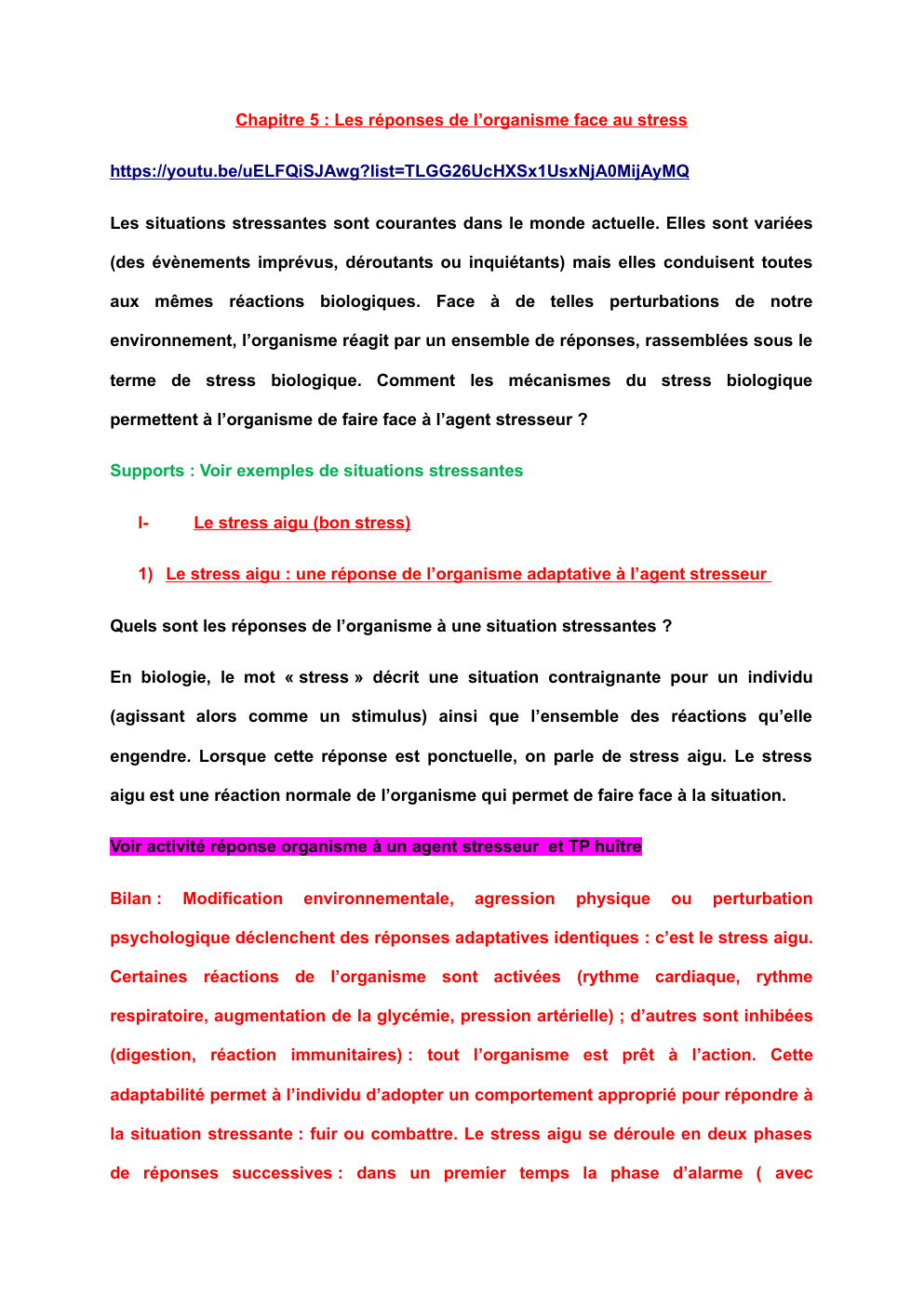 Prévisualisation du document Chapitre 5 : Les réponses de l’organisme face au stress