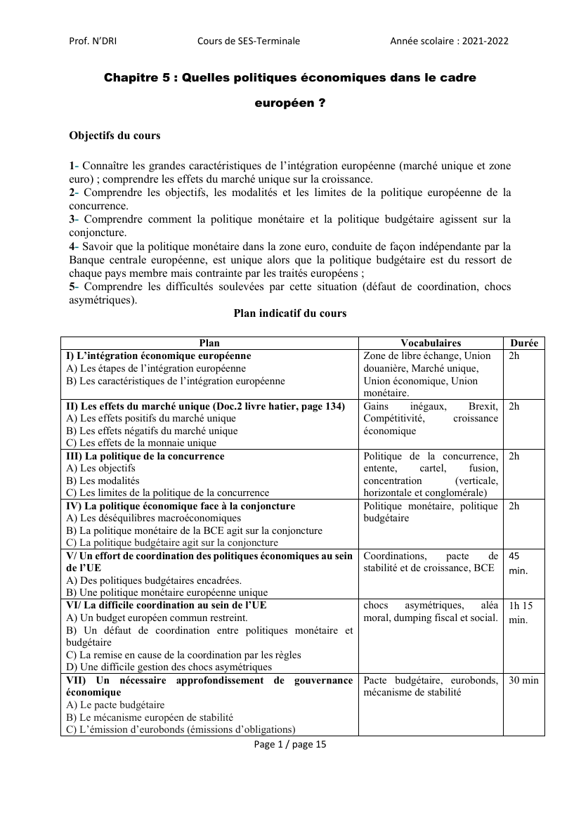 Prévisualisation du document Chapitre 5: quelle politique économique adoptée dans le cadre européen