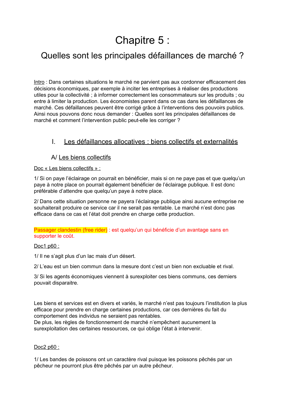 Prévisualisation du document Chapitre 5 : Quelles sont les principales défaillances de marché ?