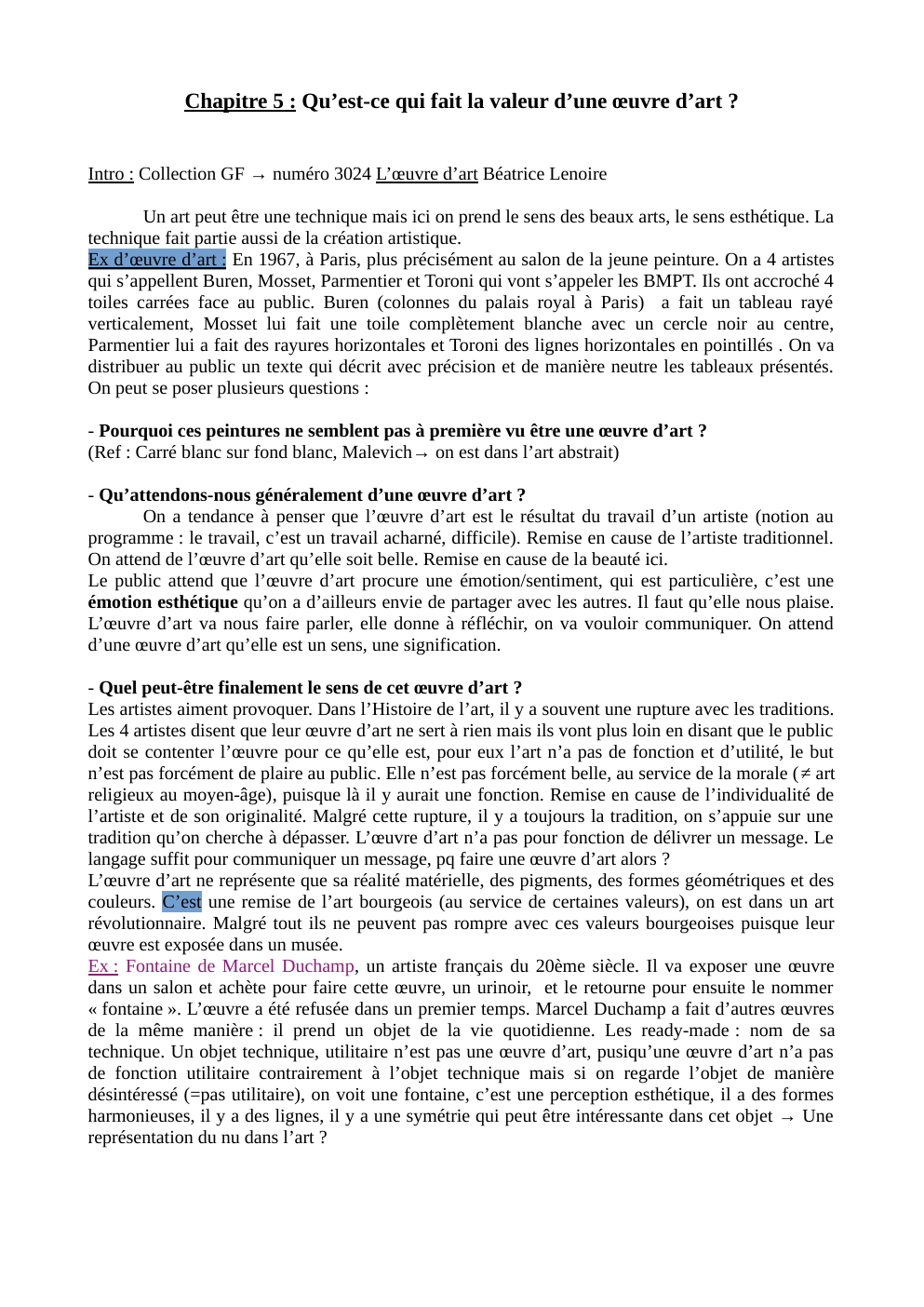 Prévisualisation du document Chapitre 5 : Qu’est-ce qui fait la valeur d’une œuvre d’art ?