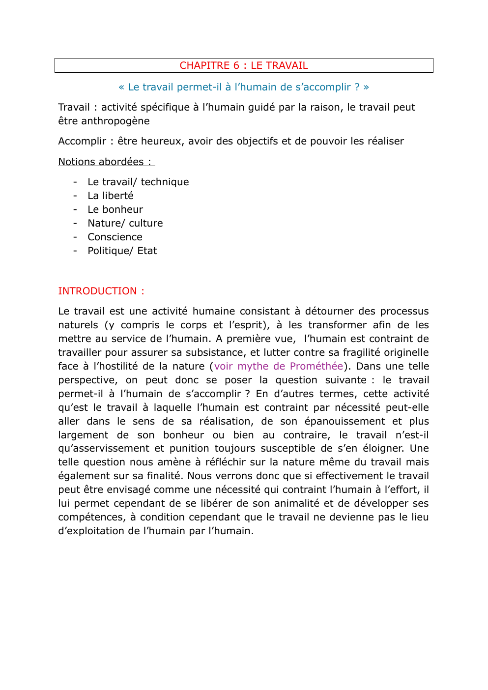 Prévisualisation du document CHAPITRE 6 : LE TRAVAIL