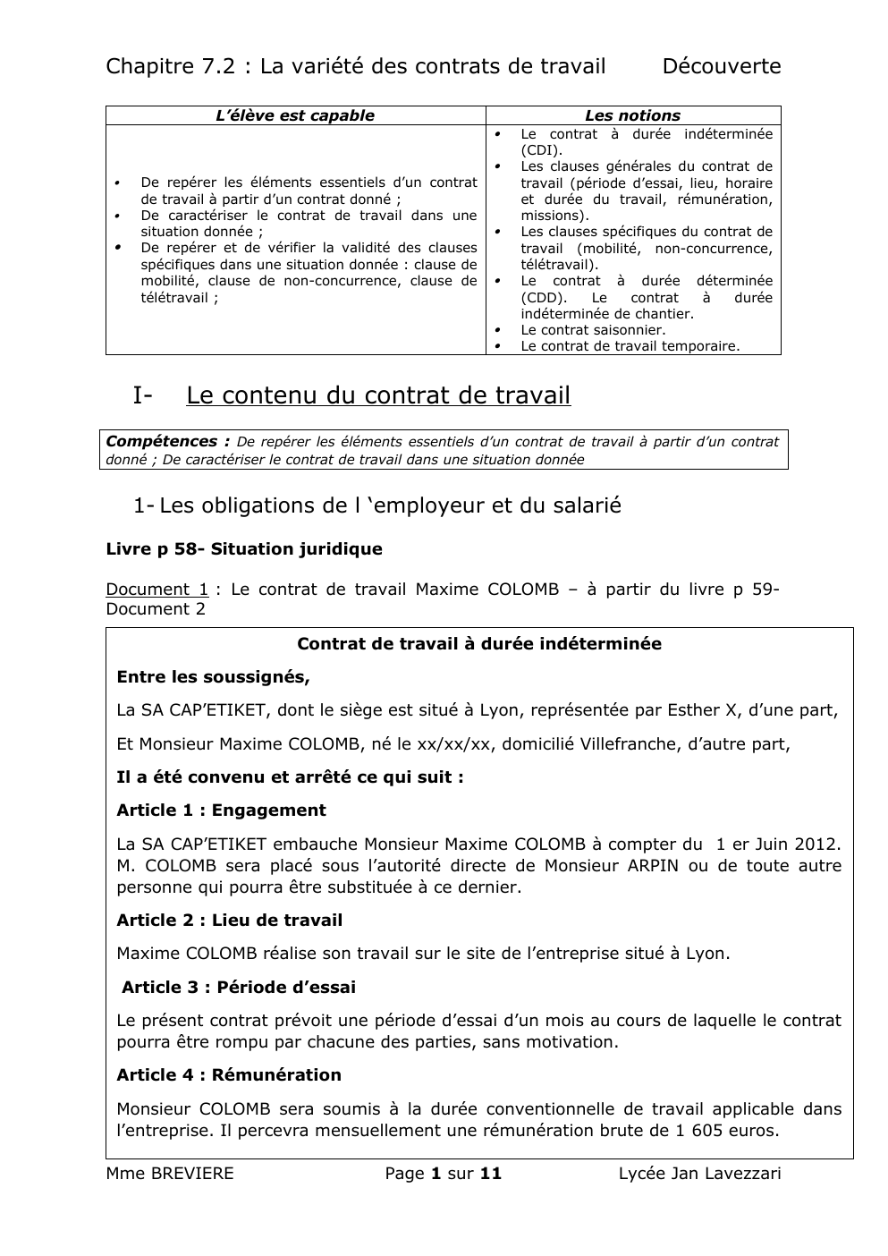 Prévisualisation du document Chapitre 7.2 : La variété des contrats de travail