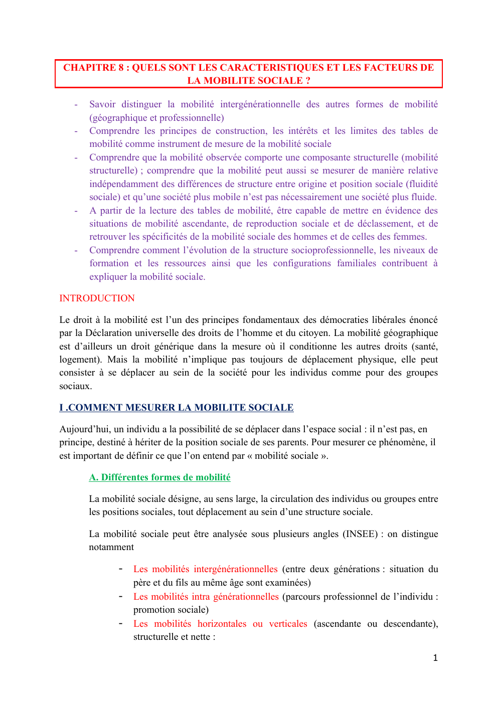 Prévisualisation du document CHAPITRE 8 : QUELS SONT LES CARACTERISTIQUES ET LES FACTEURS DE LA MOBILITE SOCIALE ?