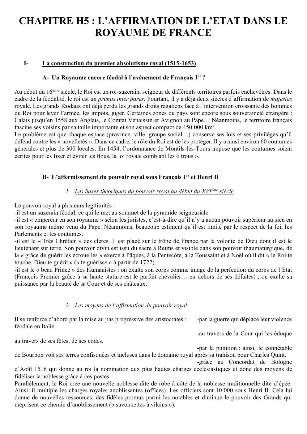 Prévisualisation du document CHAPITRE H5 : L’AFFIRMATION DE L’ETAT DANS LE ROYAUME DE FRANCE I-