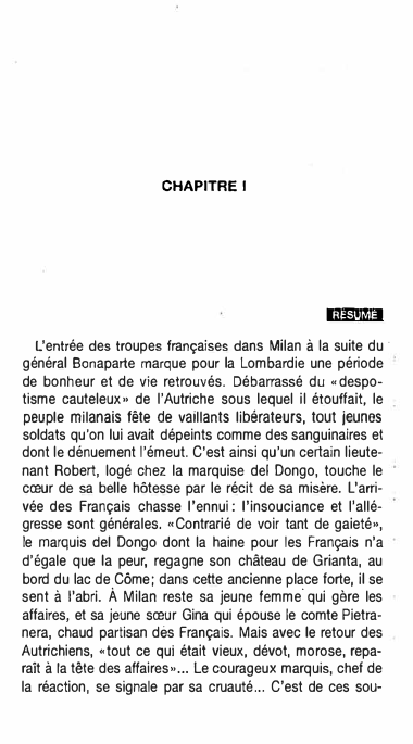 Prévisualisation du document CHAPITRE I de La Chartreuse de Parme de Stendhal