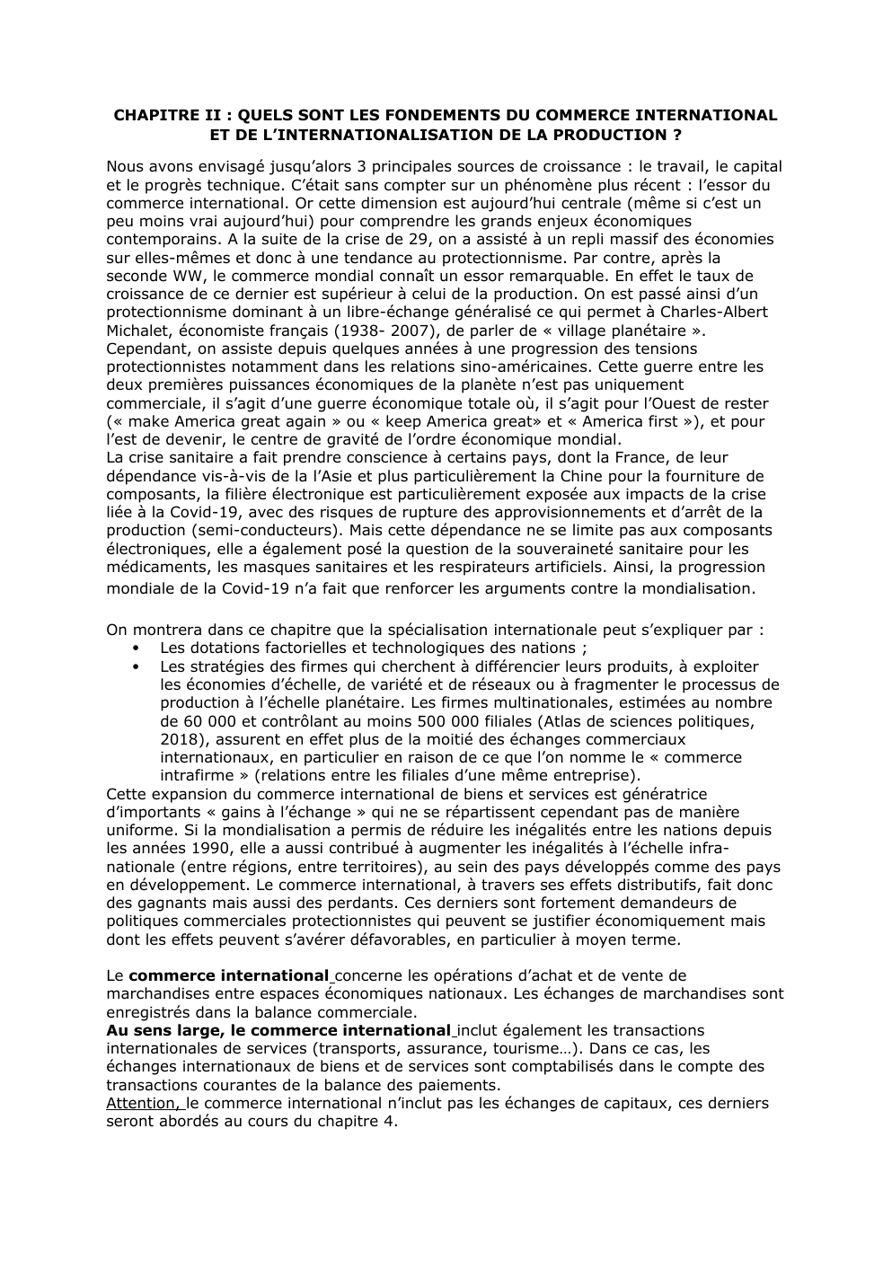 Prévisualisation du document CHAPITRE II : QUELS SONT LES FONDEMENTS DU COMMERCE INTERNATIONAL ET DE L’INTERNATIONALISATION DE LA PRODUCTION ?