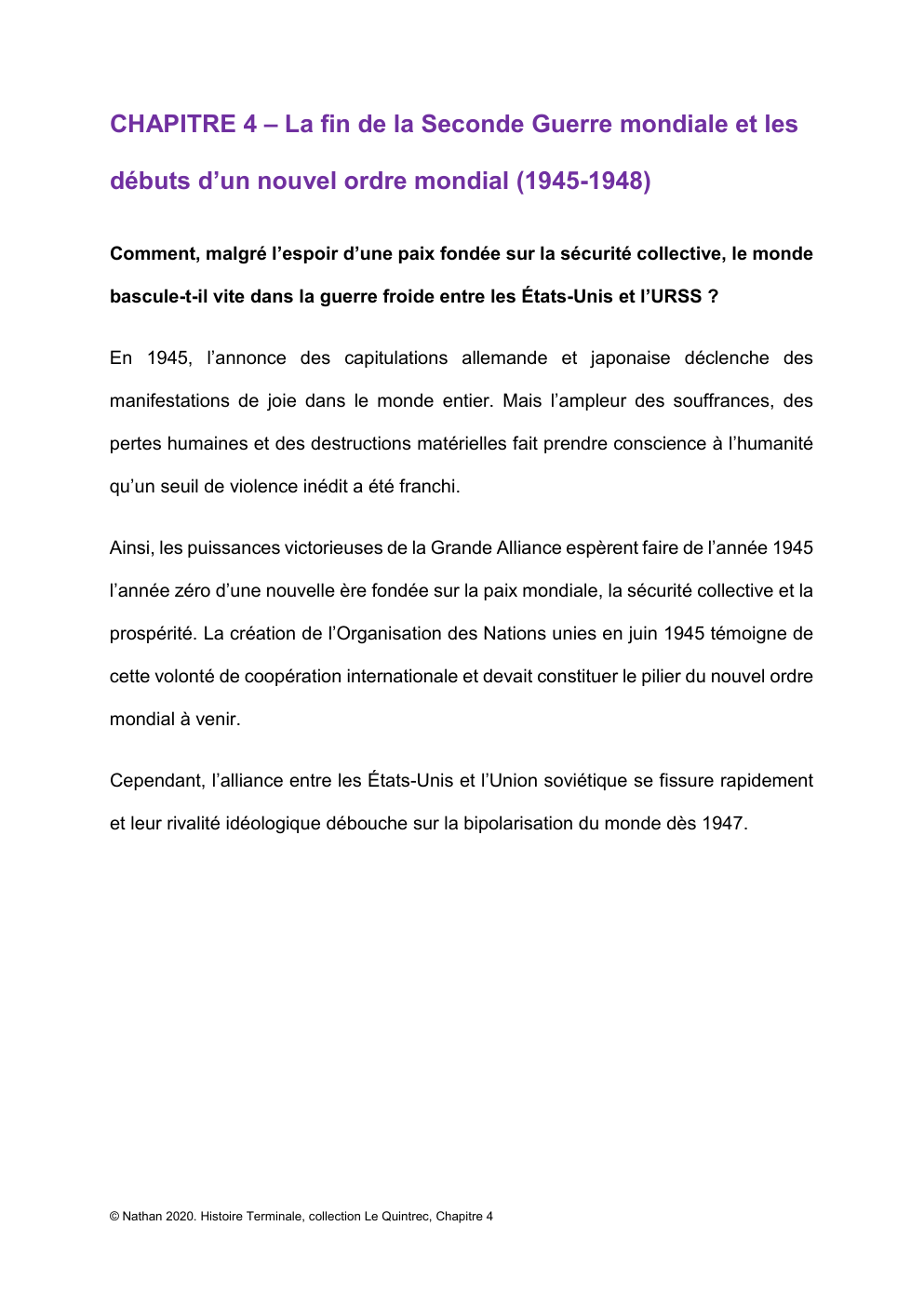 Prévisualisation du document CHAPITRE – La fin de la Seconde Guerre mondiale et les débuts d’un nouvel ordre mondial (1945-1948)