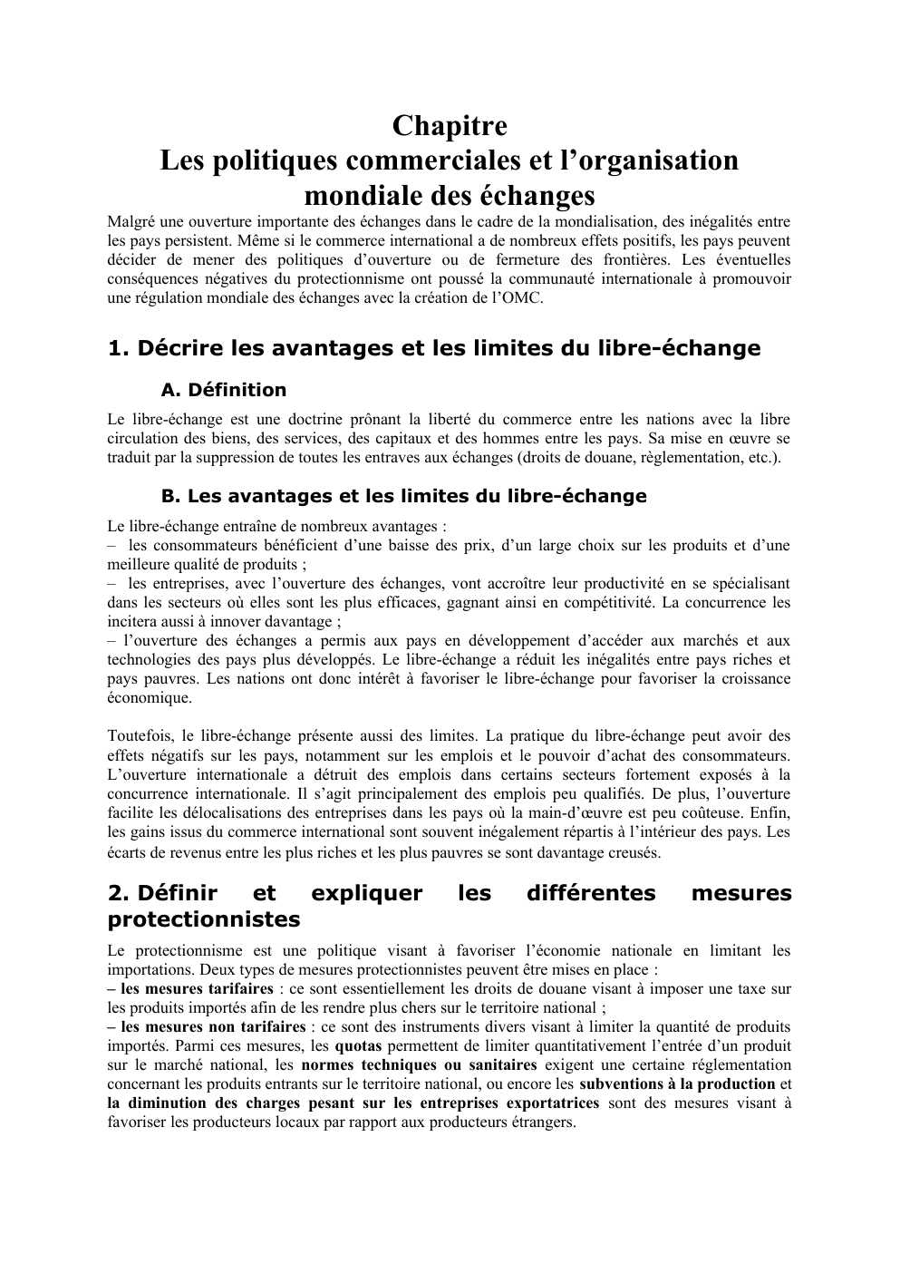 Prévisualisation du document Chapitre Les politiques commerciales et l’organisation mondiale des échanges