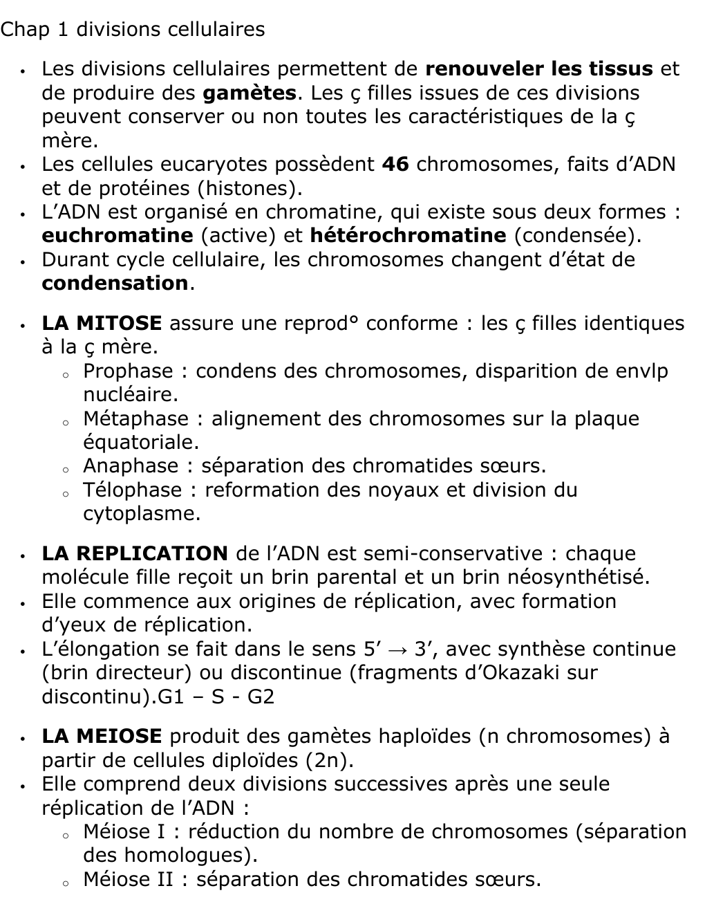 Prévisualisation du document Chapitre SVT première Chap 1 divisions cellulaires