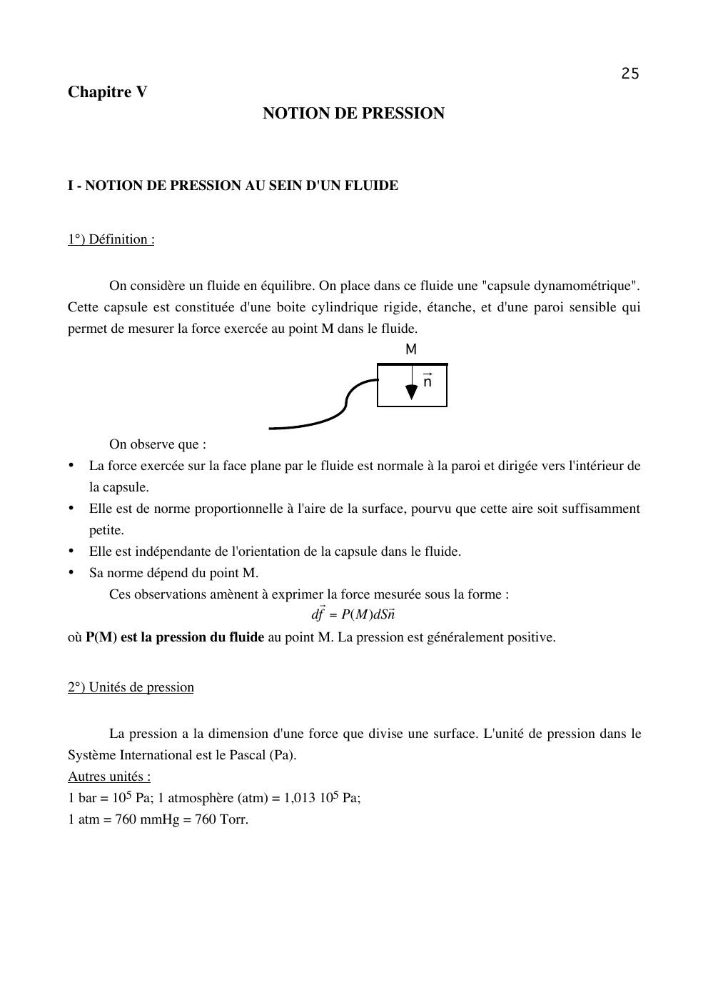 Prévisualisation du document Chapitre V NOTION DE PRESSION