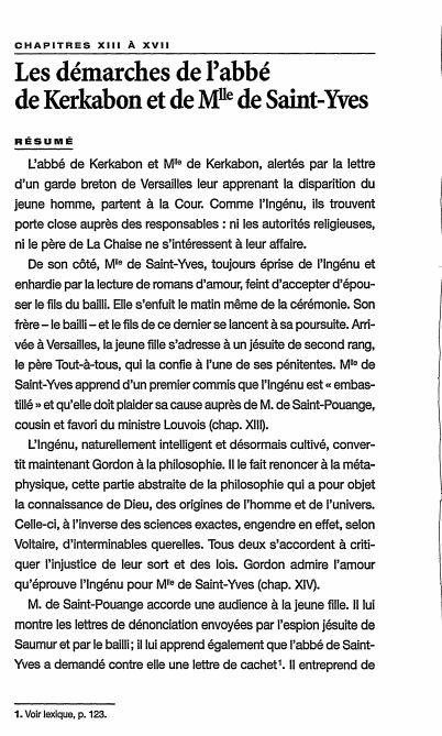 Prévisualisation du document CHAPITRES XIII À XVII: Les démarches de l'abbé de Kerkabon et de Mlle de Saint-Yves - Commentaire de L'Ingénu de Voltaire