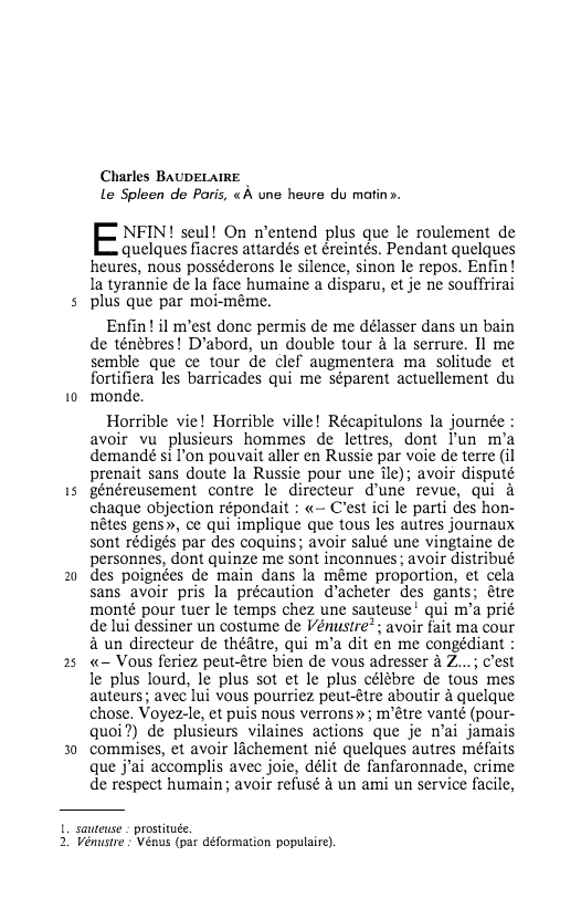 Prévisualisation du document Charles Baudelaire: Le Spleen de Paris, « À une heure du matin».
