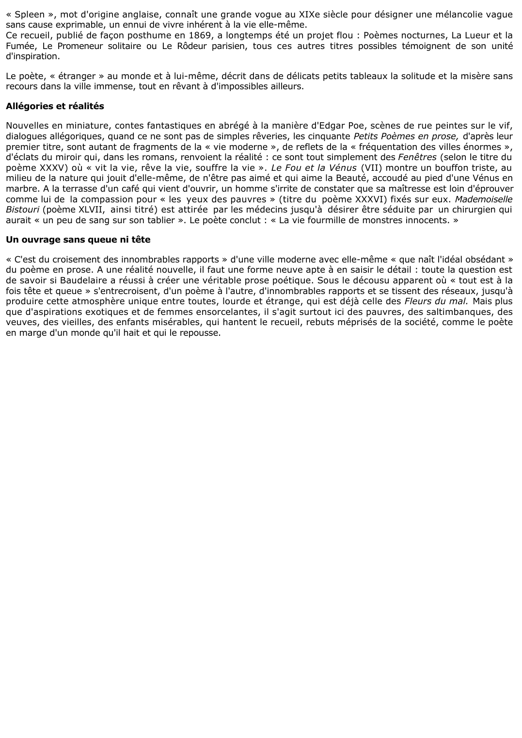 Prévisualisation du document Charles BAUDELAIRE: Le Spleen de Paris (Résumé & Analyse)