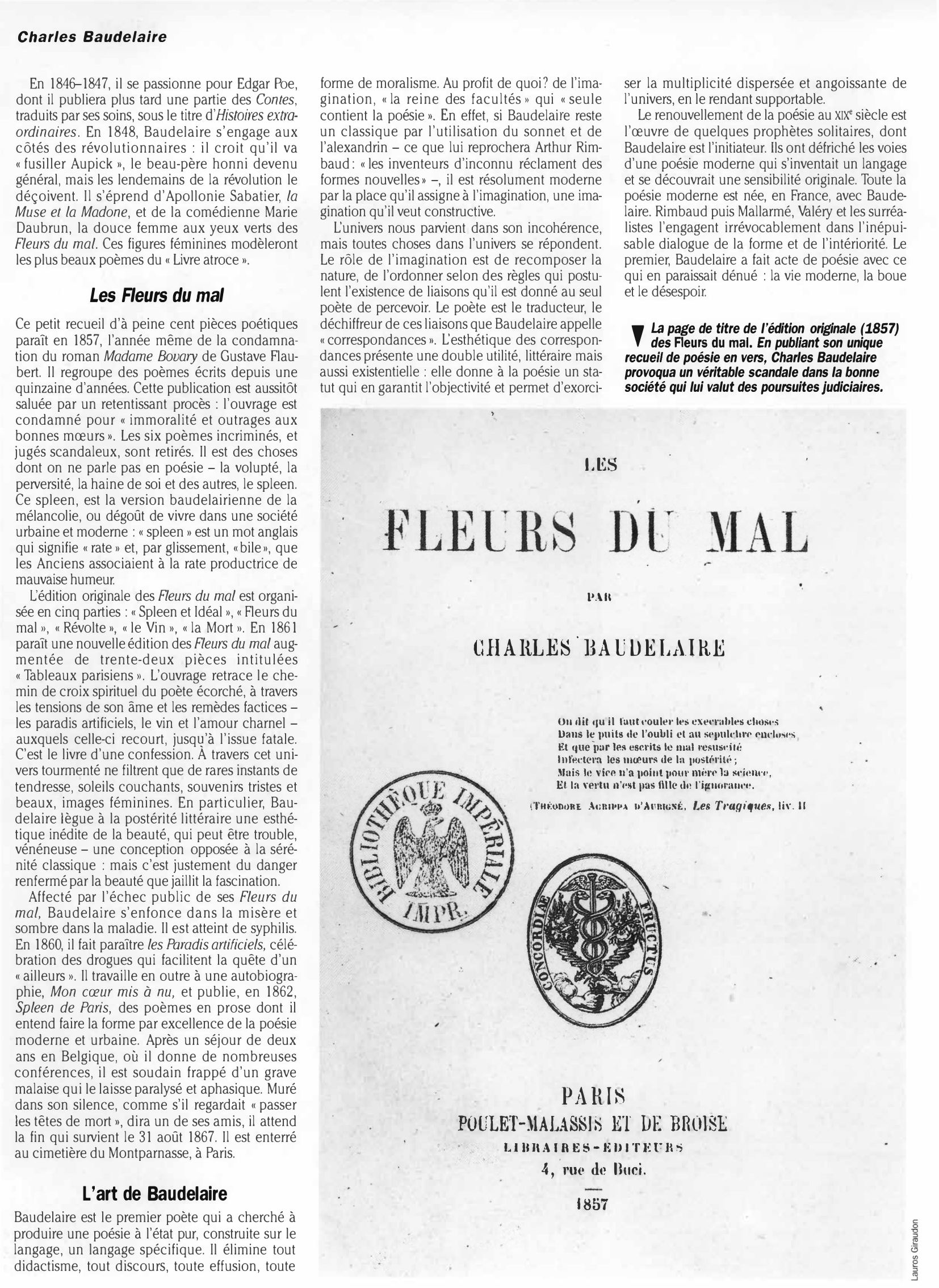 Prévisualisation du document CHARLES BAUDELAIRE: L’édition originale des Fleurs du mal