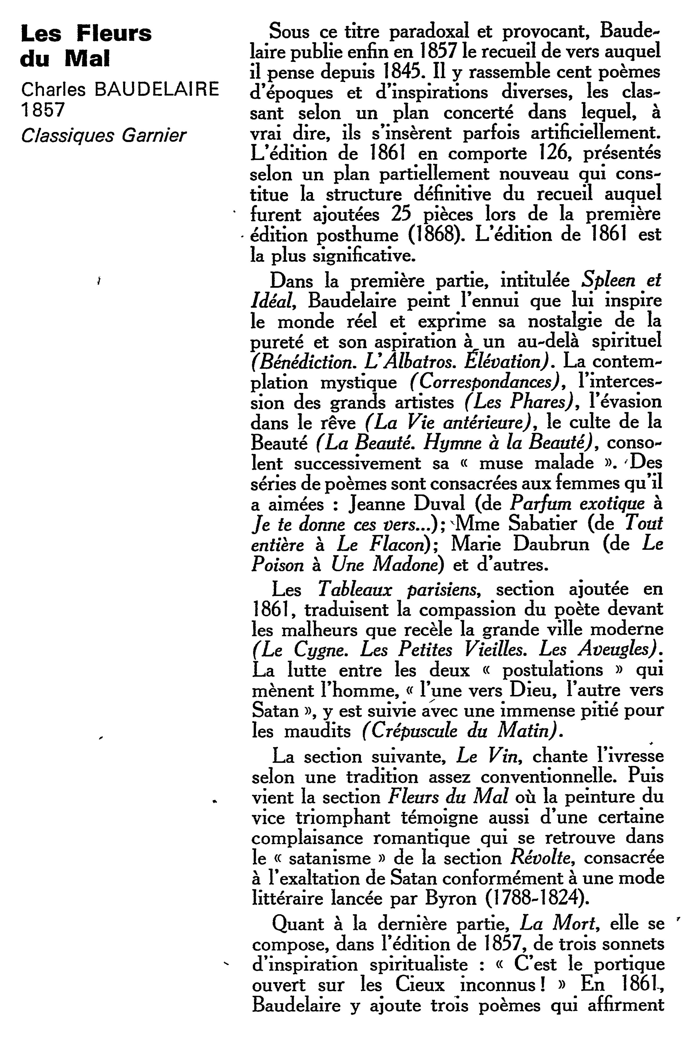 Prévisualisation du document CHARLES BAUDELAIRE;Les Fleurs du mal.