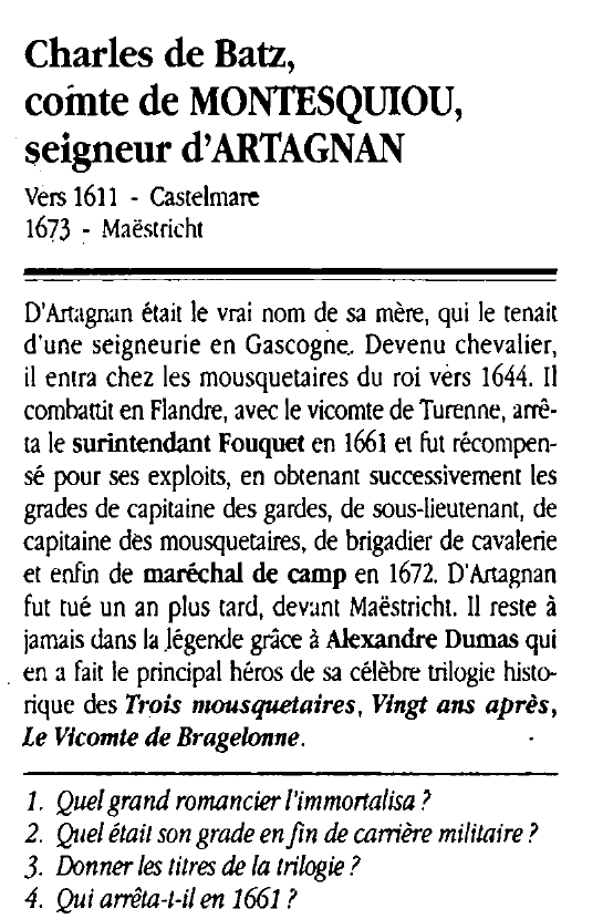 Prévisualisation du document Charles de Batz, comte de MONTESQUIOU, seigneur d'ARTAGNAN