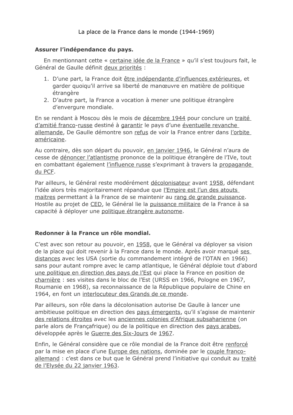 Prévisualisation du document Charles de Gaulle & Fondation de la France. La place de la France dans le monde (1944-1969)