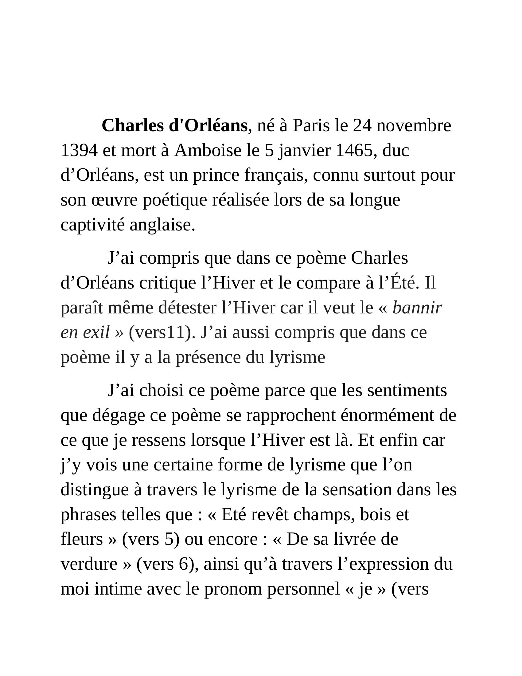 Prévisualisation du document Charles d'Orléans: Hiver vous n'êtes qu'un vilain
