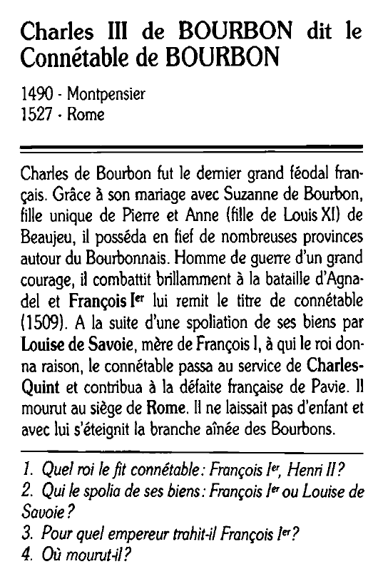 Prévisualisation du document Charles III de BOURBON dit le Connétable de BOURBON