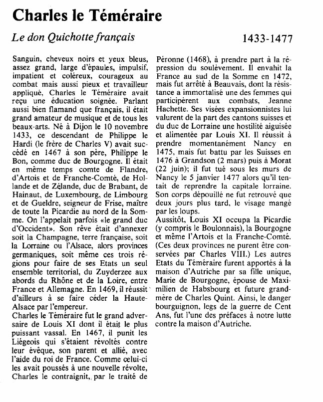 Prévisualisation du document Charles le TéméraireLe don Quichotte français.