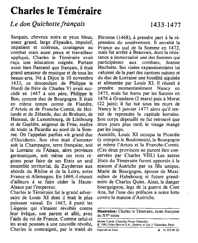 Prévisualisation du document Charles le TéméraireLe don Quichotte français.