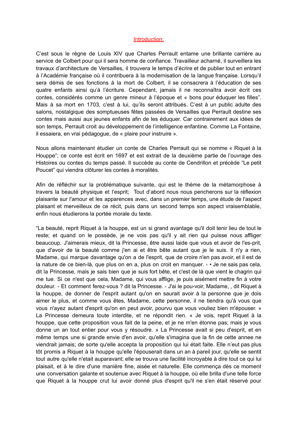 Prévisualisation du document Charles Perrault -  Riquet à la Houppe - Plaire et instruire - Dissertation
