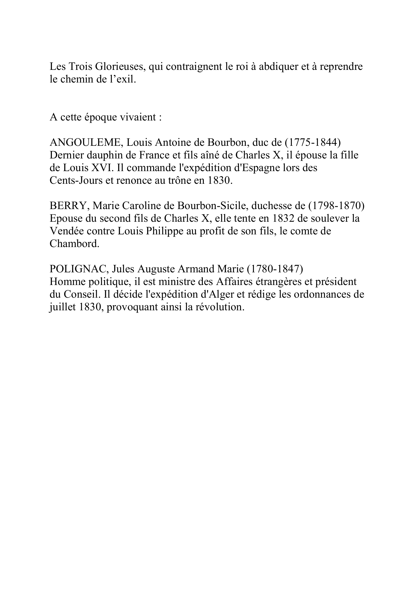 Prévisualisation du document CHARLES X
Charles-Philippe de Bourbon, comte d'Artois
(9 octobre 1757-6 novembre 1836)
Roi de France (1824-1830)
Frère de Louis XVI et de Louis XVIII, il succède à ce dernier en
1824.