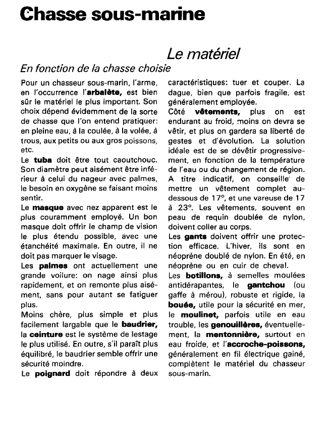 Prévisualisation du document Chasse sous-marine:Le matériel (sports).