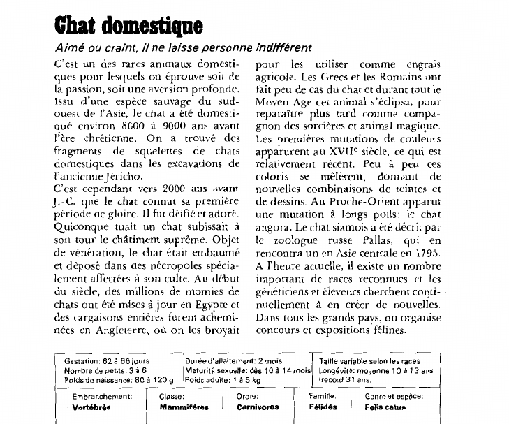 Prévisualisation du document Chat domestique:Aimé ou craint, il ne laisse personne indifférent.