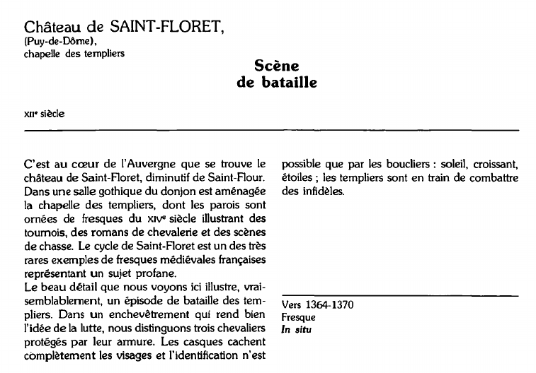 Prévisualisation du document Château de SAINT-FLORET,(Puy-de-Dôme),chapelle des templiers:Scènede bataille (analyse).