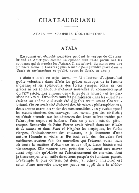 Prévisualisation du document CHATEAUBRIAND: ATALA  et MÉMOIRES d'oUTRE-TOMBE